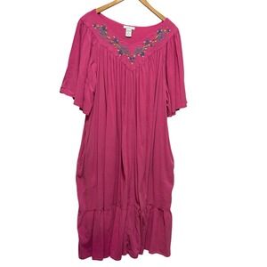 Bechamel Woman Women Lounge Dress 3X Pink Embroidered Flutter Sleeve‎ Tiered